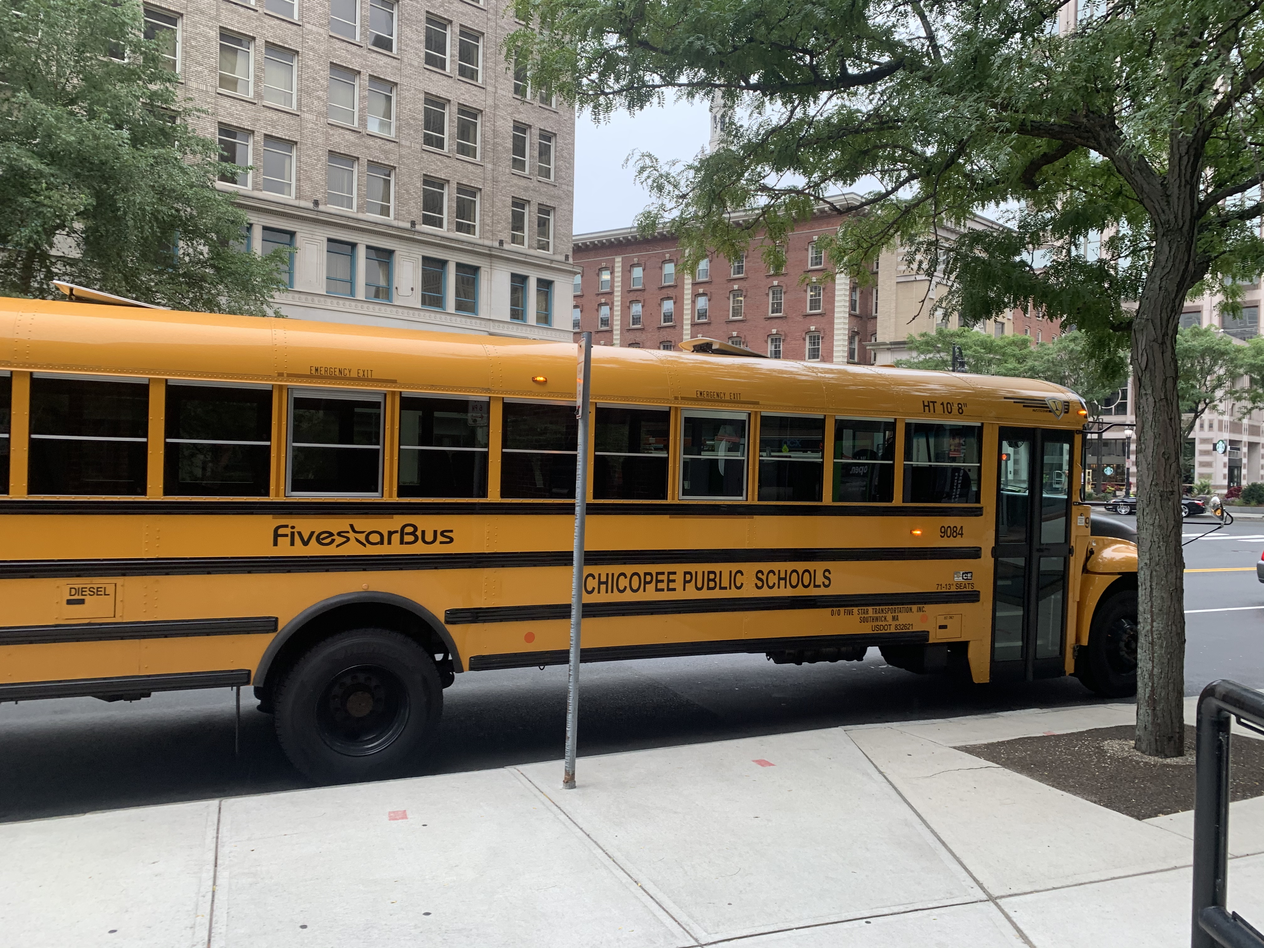 A school bus parked on a street
