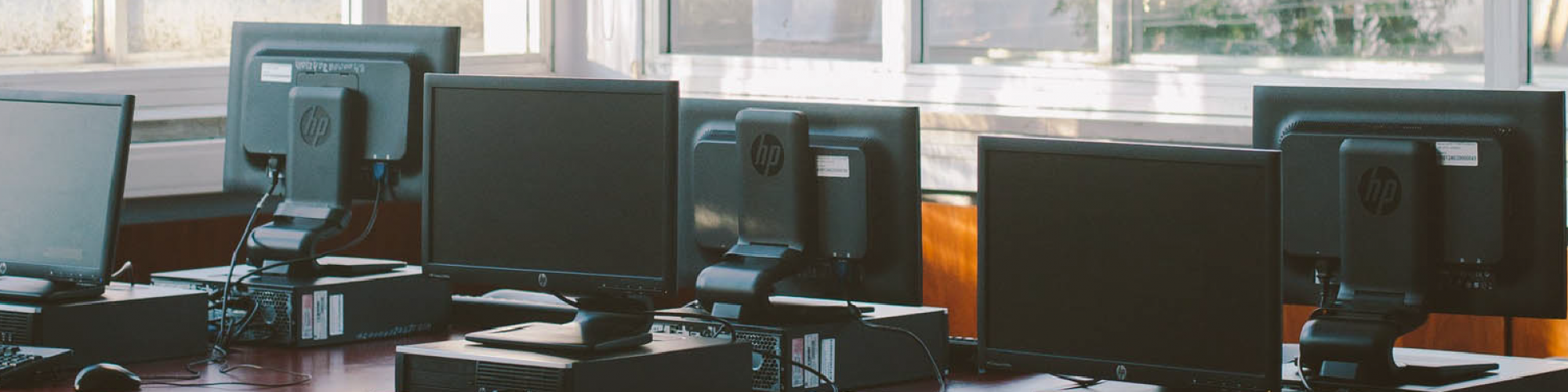 Computers at a desk.