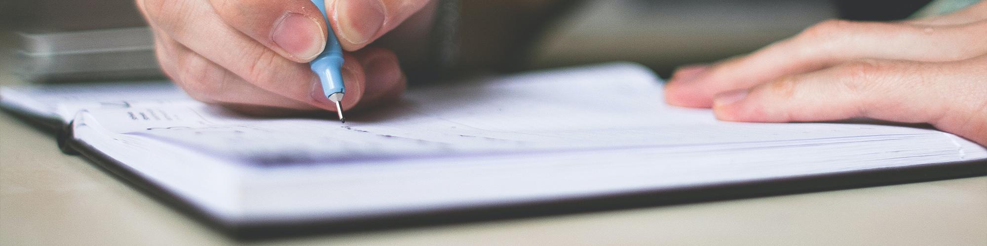 Person writing in ledger