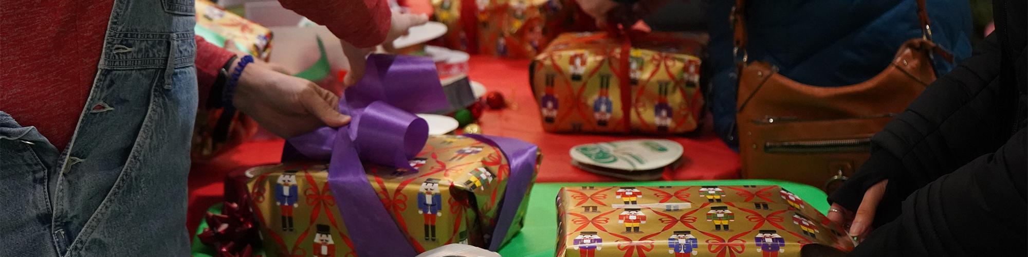 volunteers packing presents